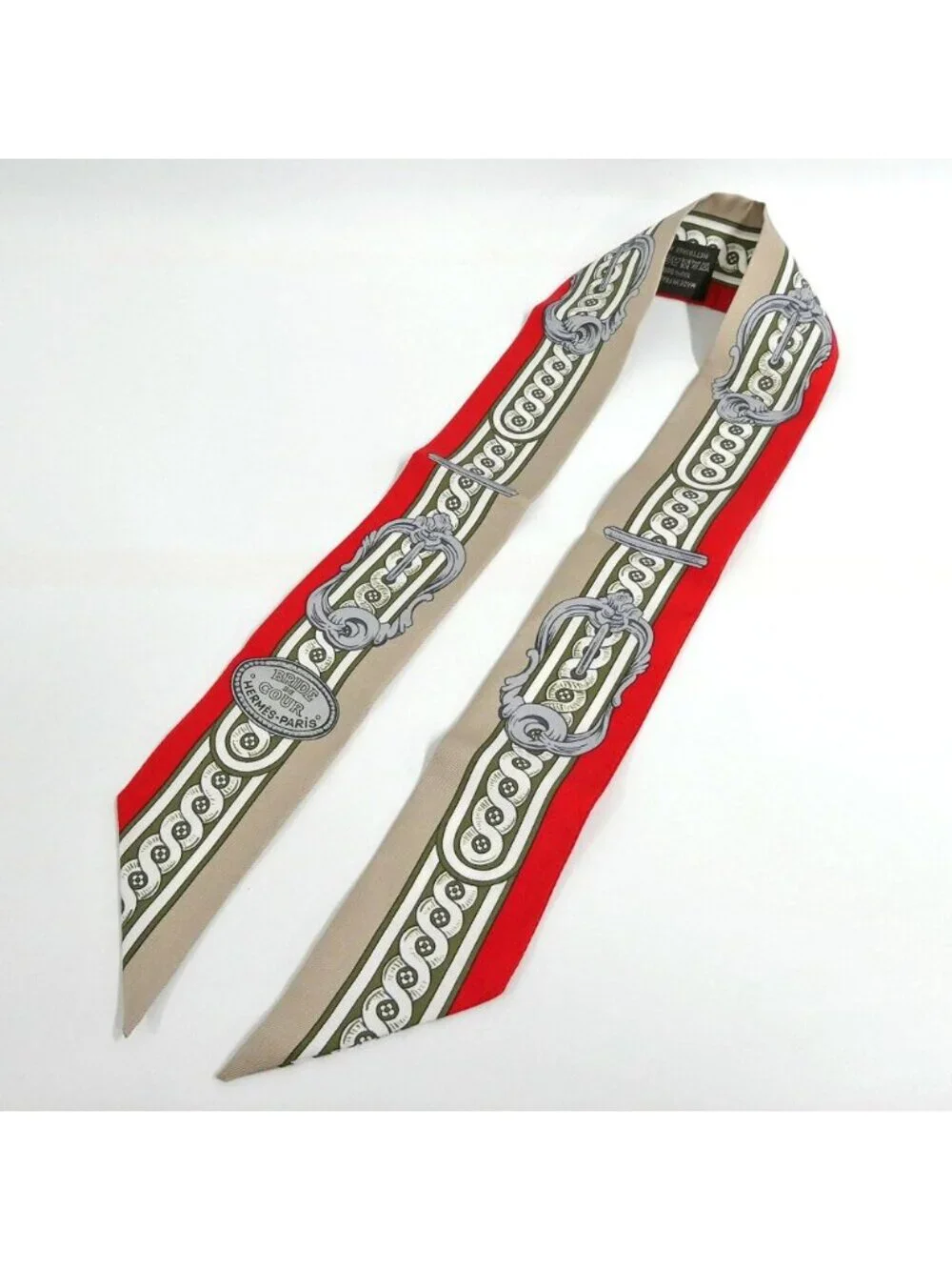 Hermes Twill Bridesdecour Silk Beige Red Scarf